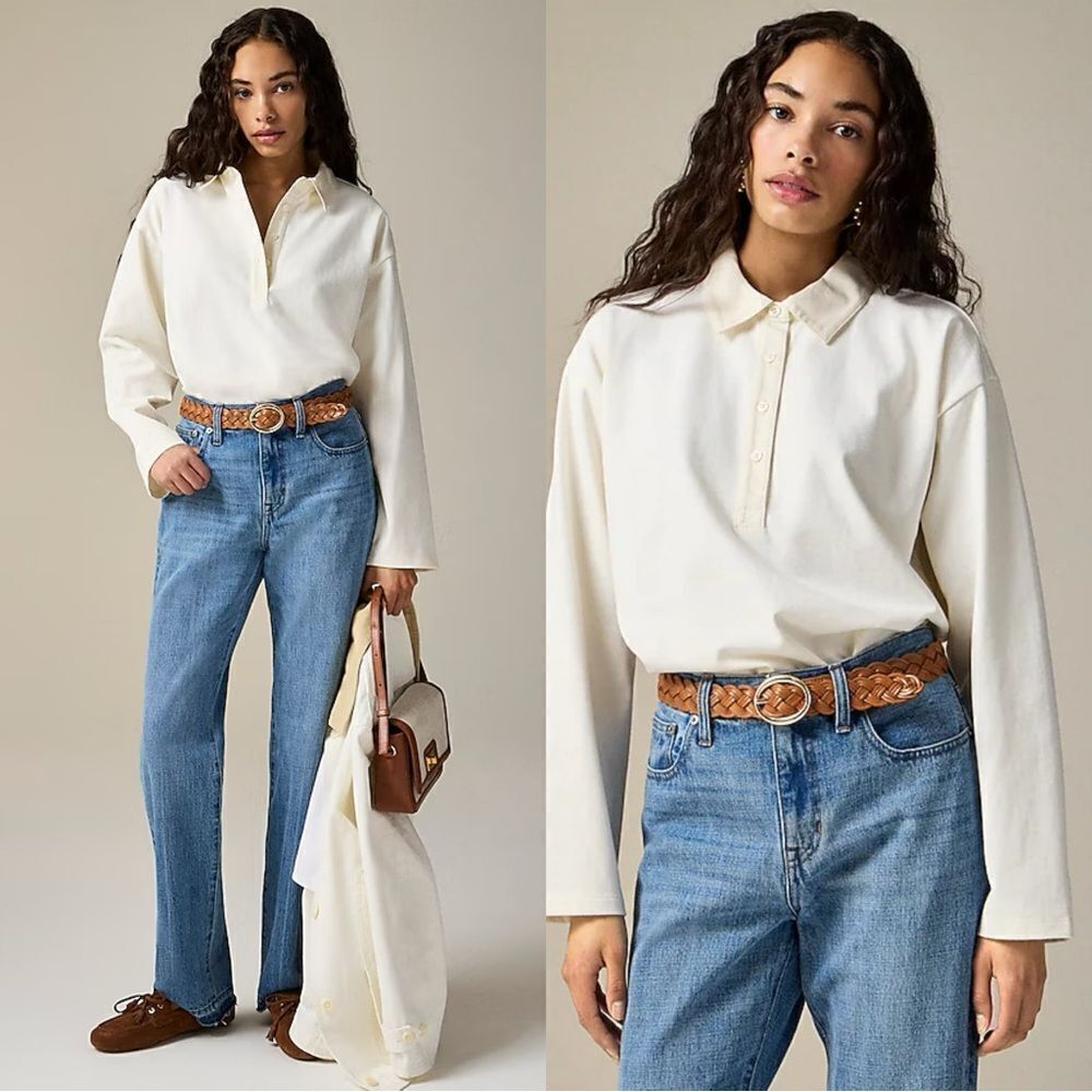 NWT J CREW Mariner jersey long-sleeve polo T-shirt in Ivory